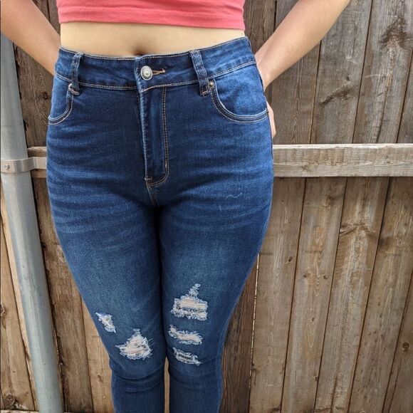 Ripped Skinny Jeans High Waist Distressed Stretchy - Picture 2 of 14